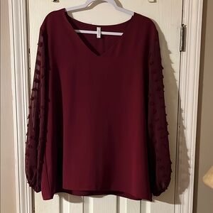 Elegant Burgundy V-Neck Blouse